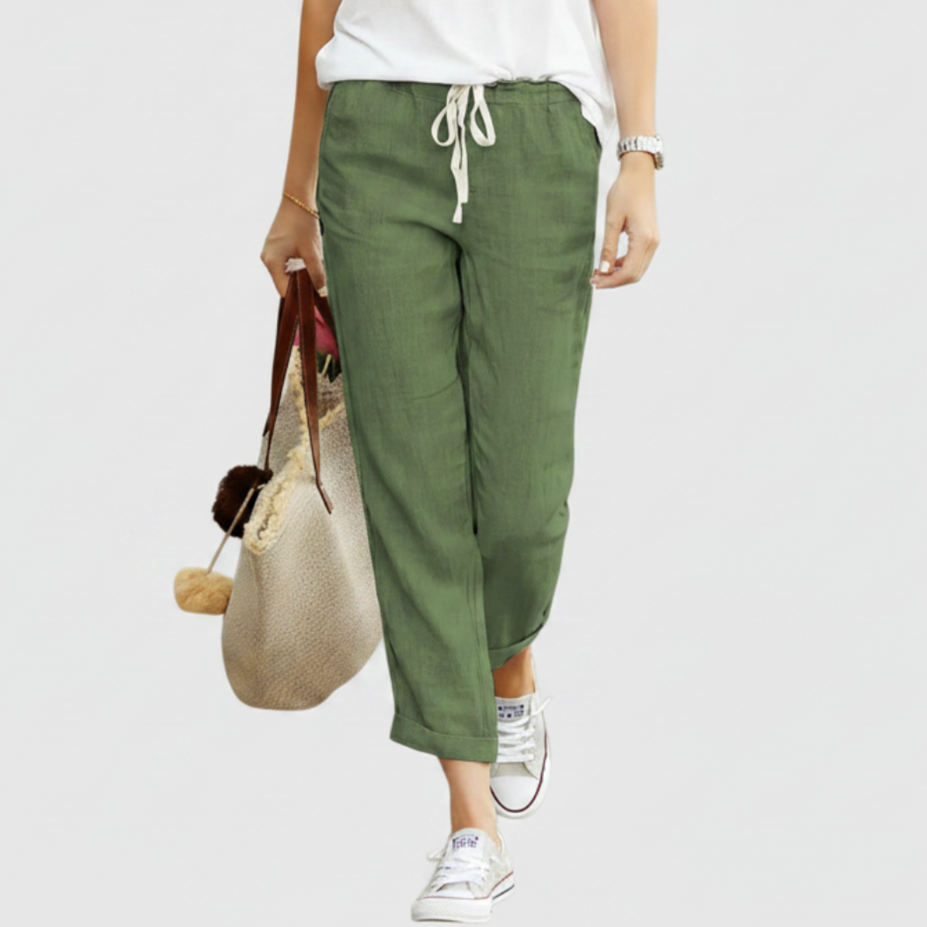 Thessaly | Women’s Drawstring Cropped Linen Trousers