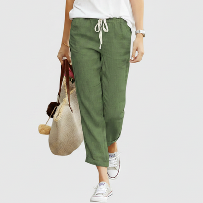 Thessaly | Women’s Drawstring Cropped Linen Trousers