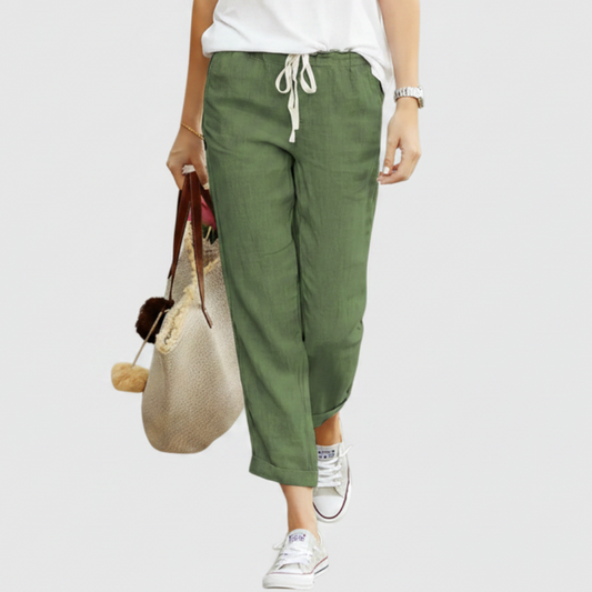 Thessaly | Women’s Drawstring Cropped Linen Trousers