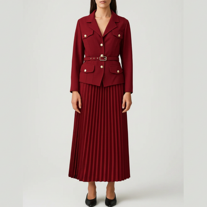 Ayna | Women’s Double Breasted Blazer Pleated Skirt Set