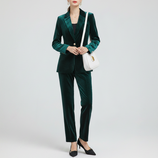 Zavrielle | Women’s Velvet Tailored Suit Set with Long Blazer