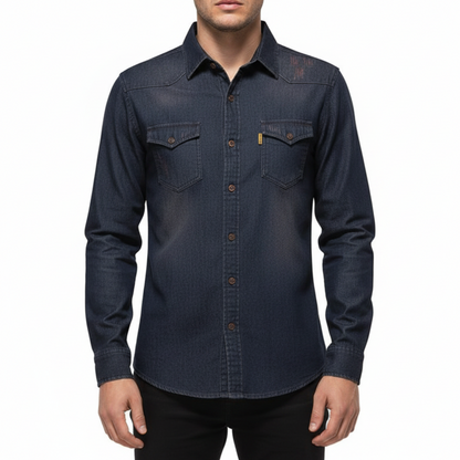 Draven | Men’s Dark Wash Denim Button Up Shirt