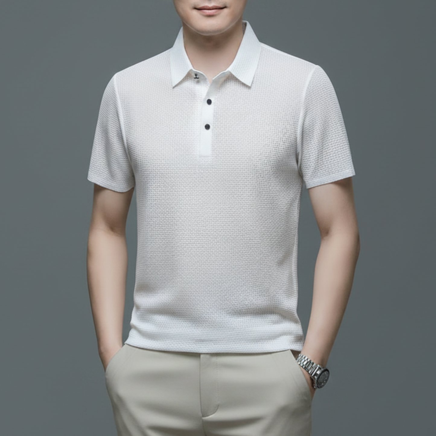 Jason | Men’s Textured Short Sleeve Button Polo Shirt