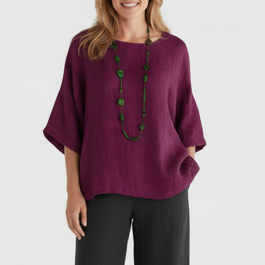 Richelle | Women’s Round Neck Linen Blouse