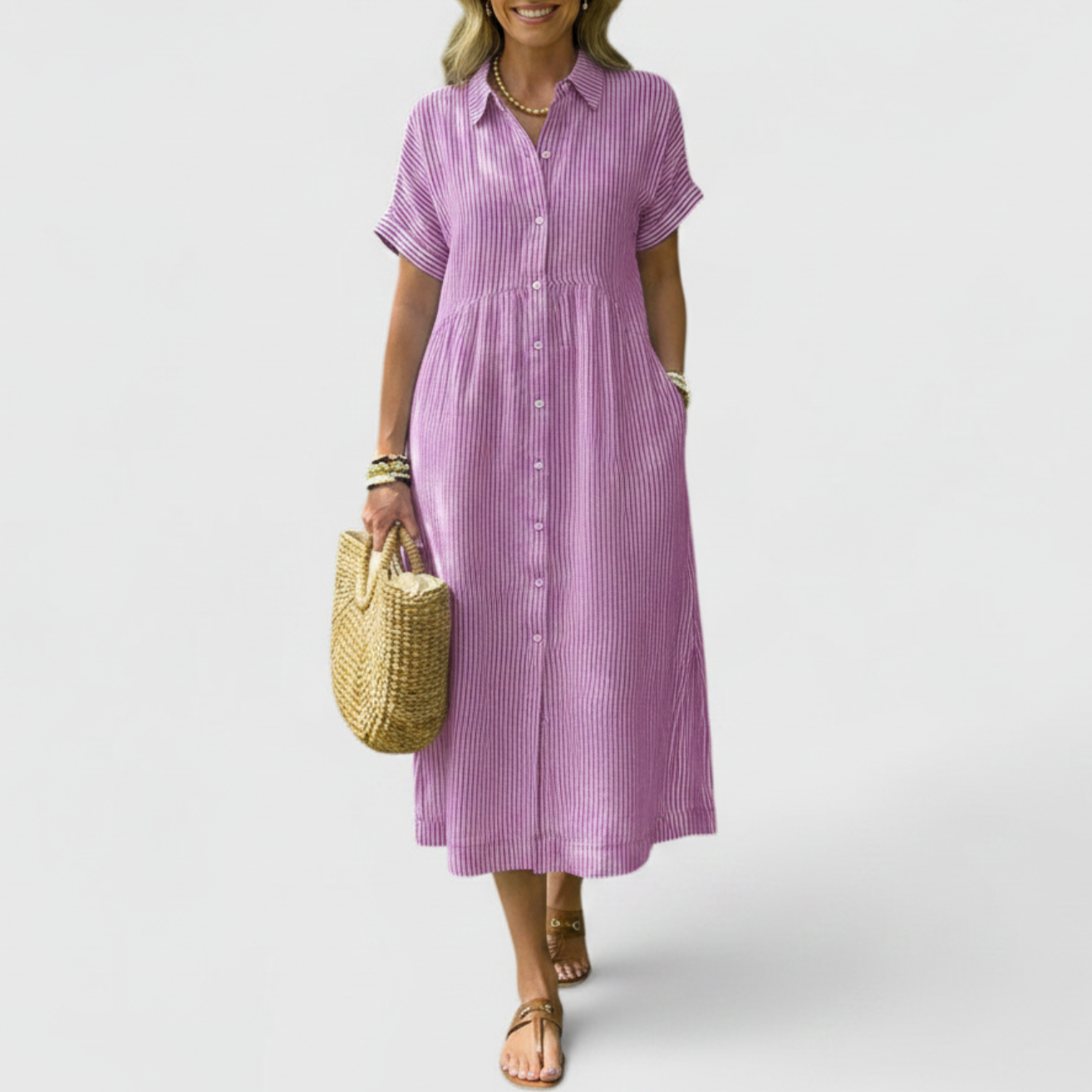 Adria | Women’s Striped Button-Front Dress