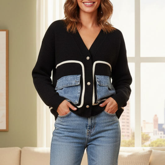 Marielle | Women’s Knit Patch Cardigan