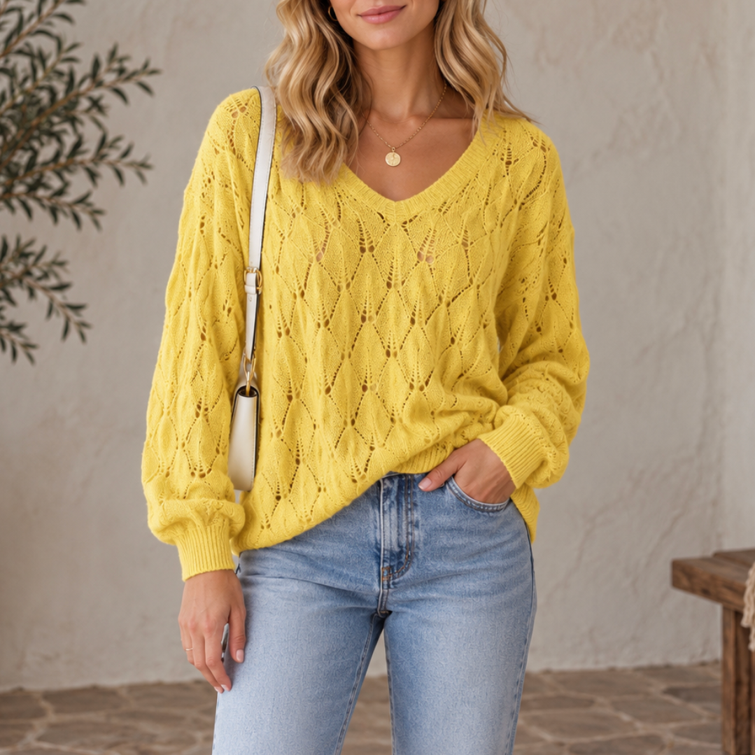 Maris | Women’s Open-Knit V-Neck Sweater