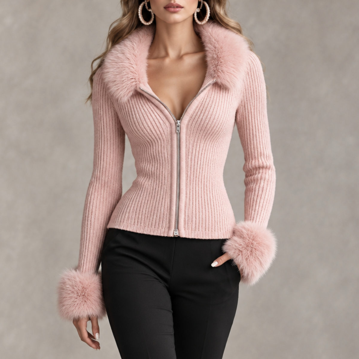 Delphina | Women’s Ribbed Zip-Up Cardigan