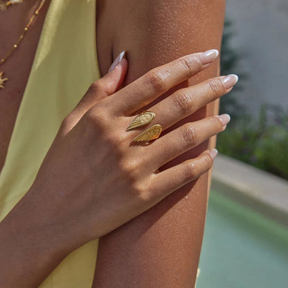 Elowyn | Women’s Angel Wings Open Cuff Ring