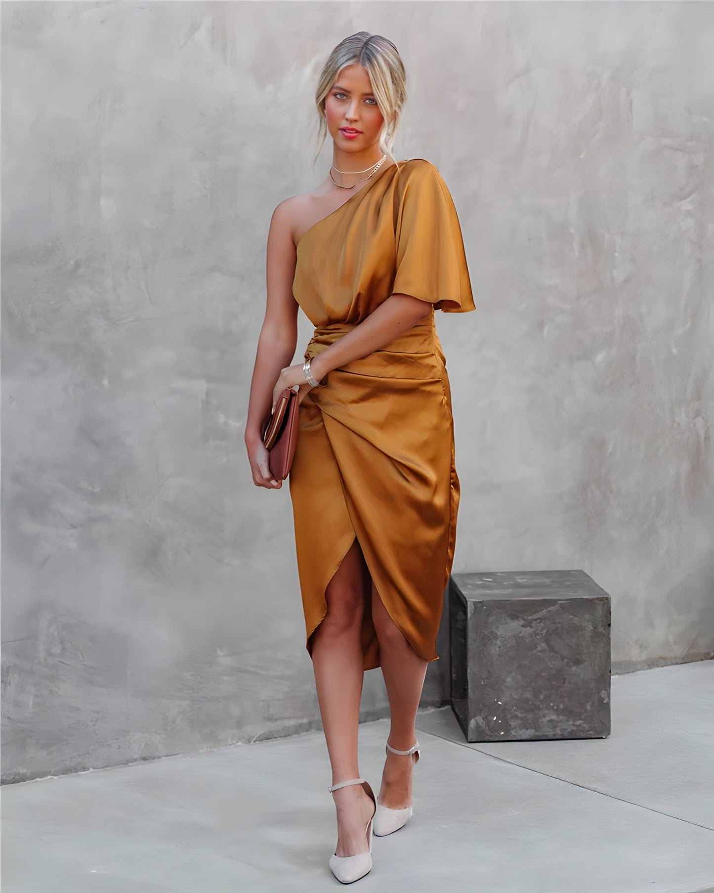 Brooke | Women’s Trendy One-Shoulder Wrap Midi Dress