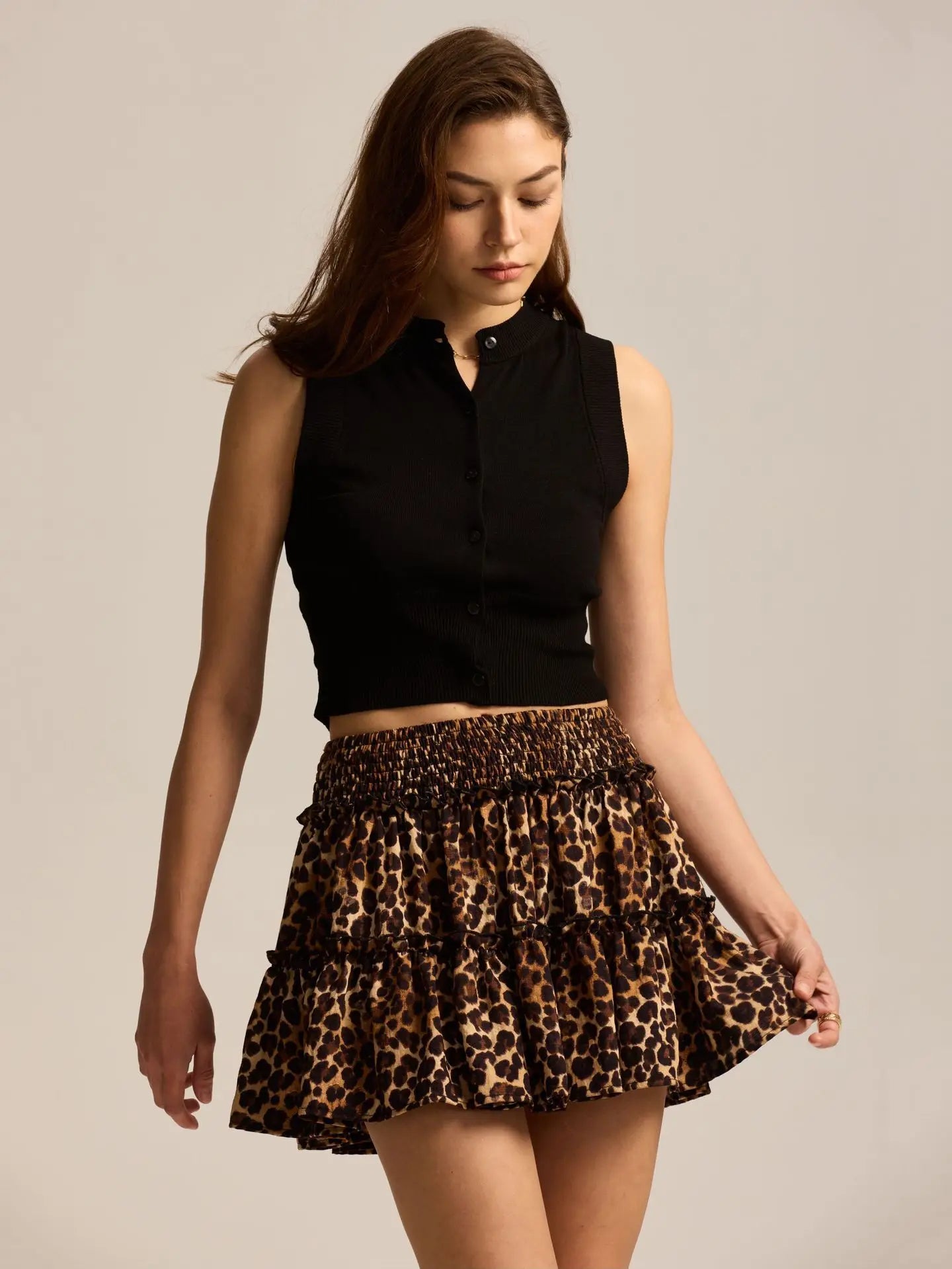 Sabrina | Women’s Flowy Leopard Ruffle Midi Skirt