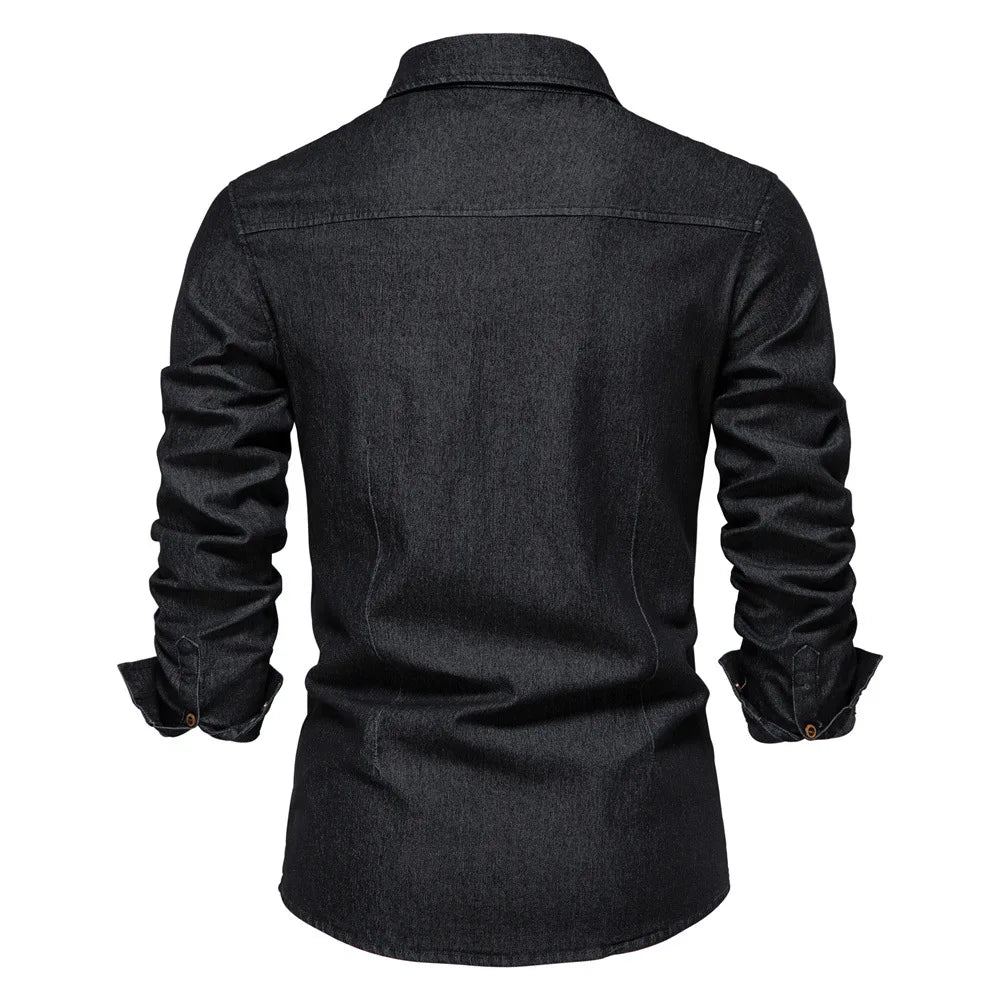 Draven | Men’s Dark Wash Denim Button Up Shirt