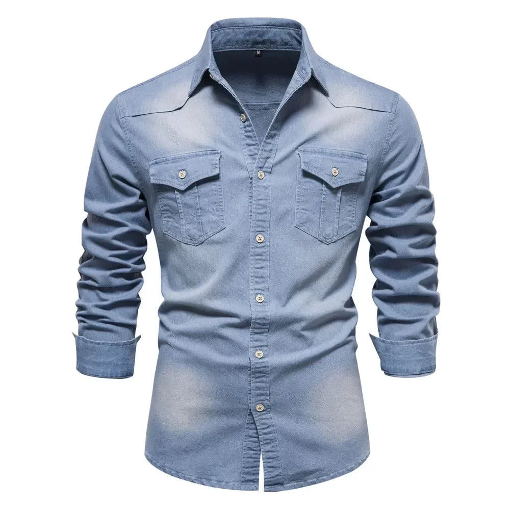 Declan | Men’s Denim Button-Up Shirt with Chest Pockets
