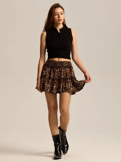 Sabrina | Women’s Flowy Leopard Ruffle Midi Skirt
