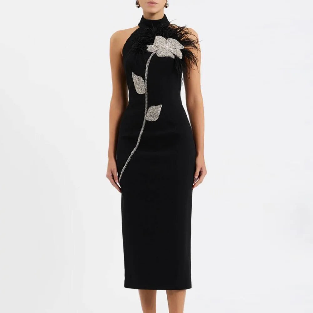 Sloane | Women’s Embellished Neck Midi Dress