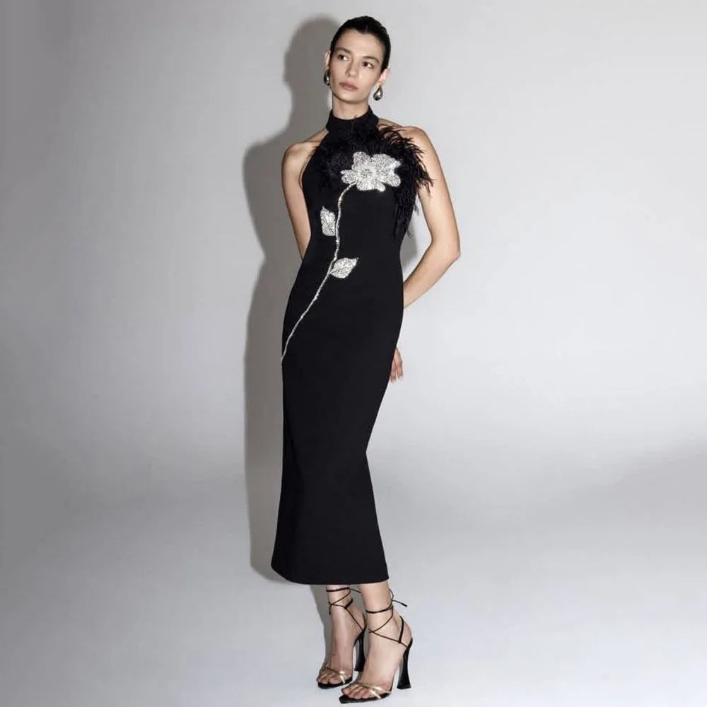 Sloane | Women’s Embellished Neck Midi Dress