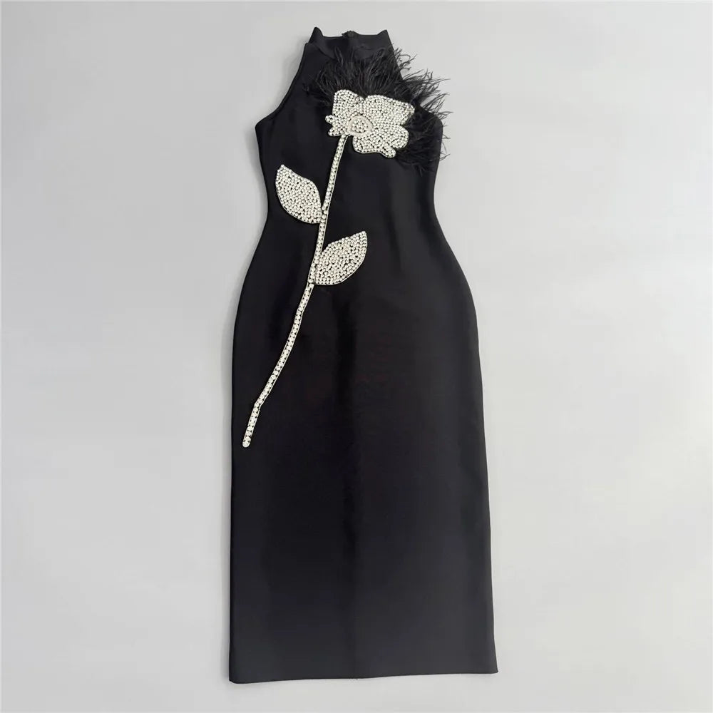 Sloane | Women’s Embellished Neck Midi Dress