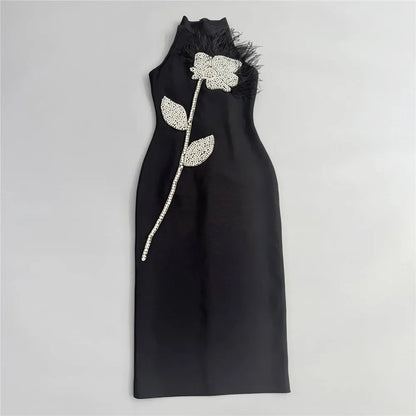 Sloane | Women’s Embellished Neck Midi Dress