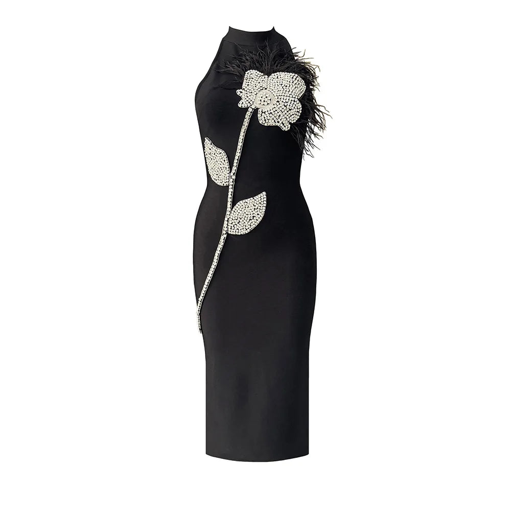 Sloane | Women’s Embellished Neck Midi Dress