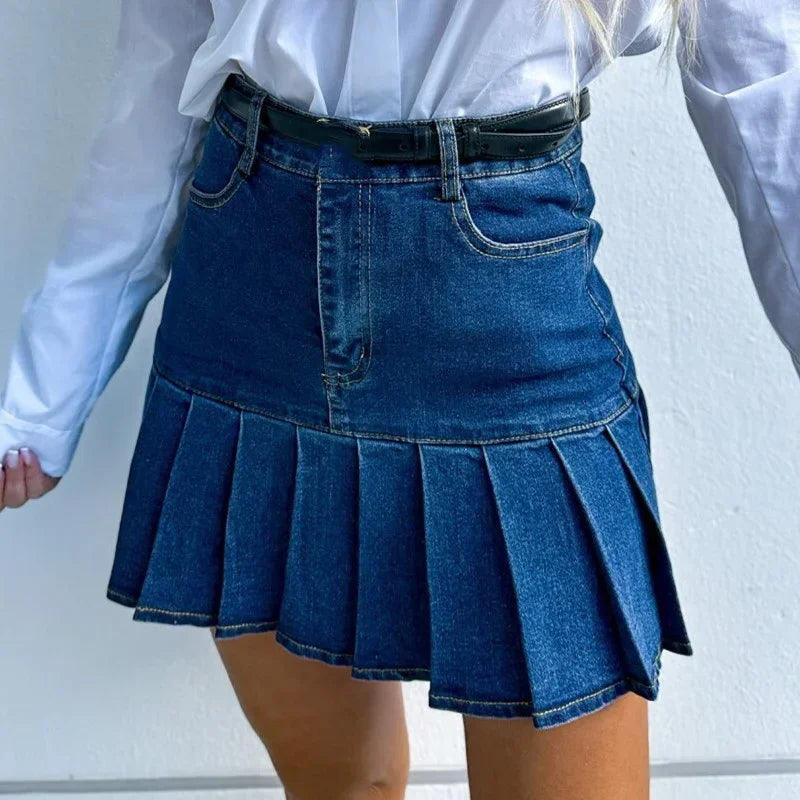 Angela | Women’s Modern Cotton Pleated Denim Skirt
