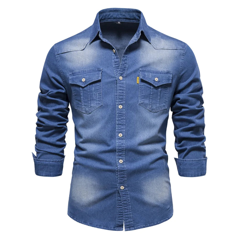 Draven | Men’s Dark Wash Denim Button Up Shirt