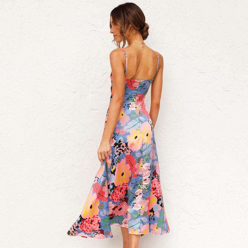 Marin | Women’s Wedding Guest Floral Maxi Dress with Strappy Neckline
