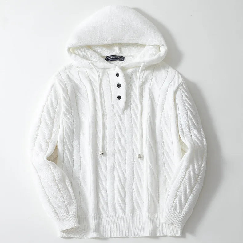 Spencer | Men’s Wool Blend Hoodie with Cable Knit and Button