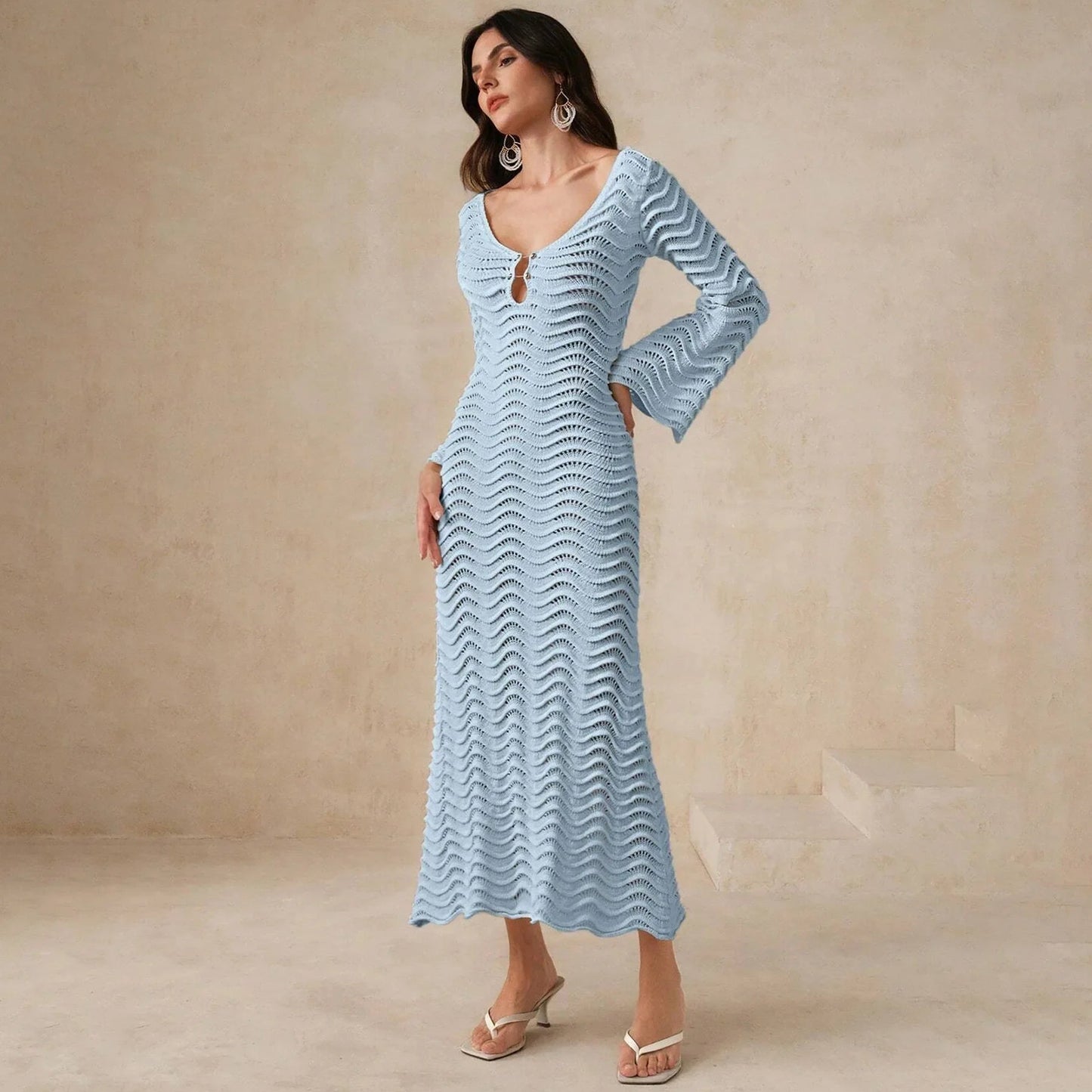 Alexa | Women’s Breezy Open-Knit Midi Dress