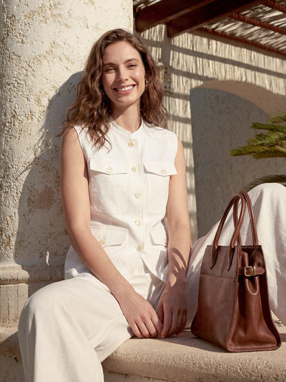 Reagan | Women’s Linen Four-Pocket Tailored Sleeveless Vest Blouse