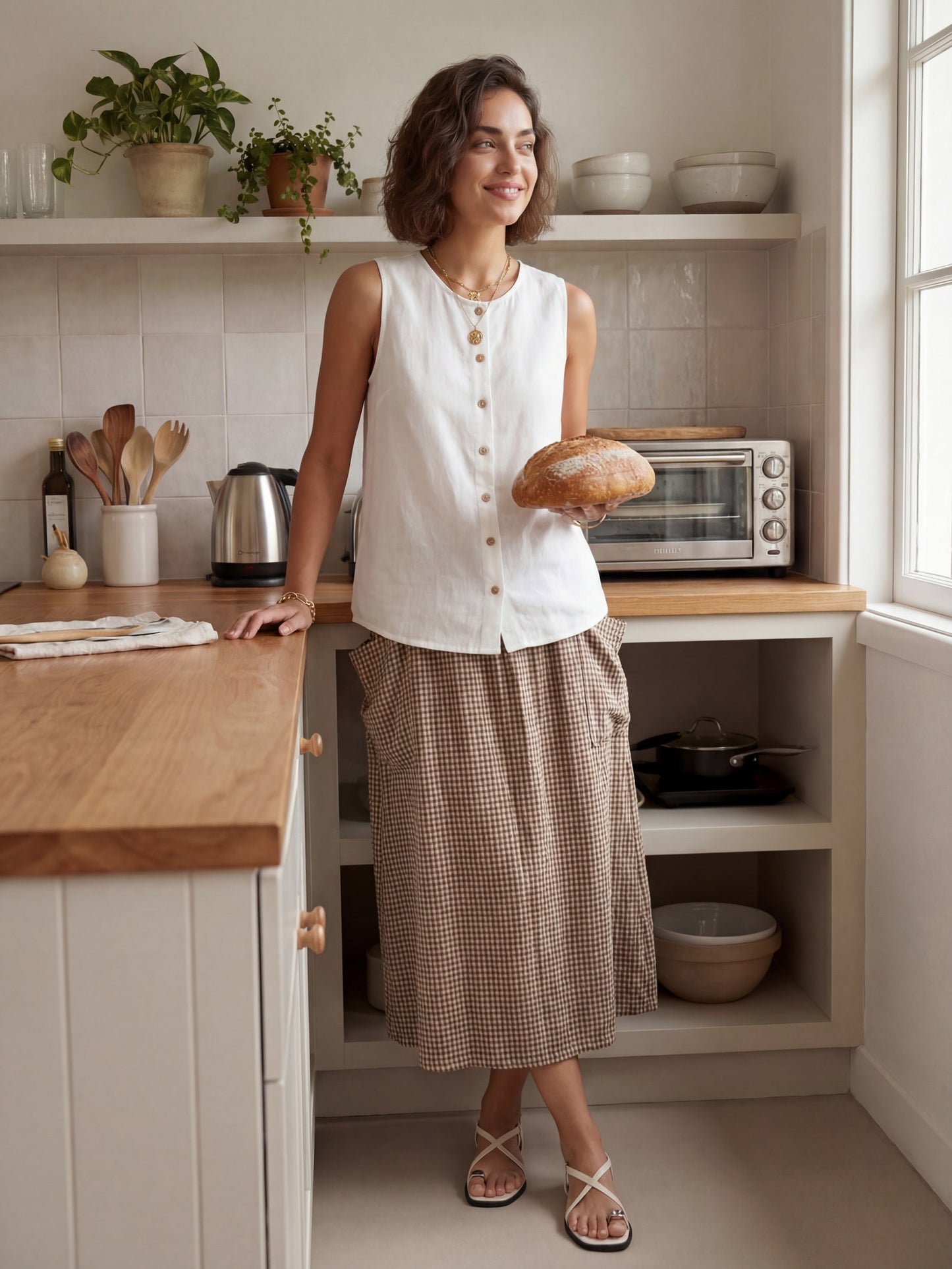 Delia | Women’s Linen Button-Down Sleeveless Blouse