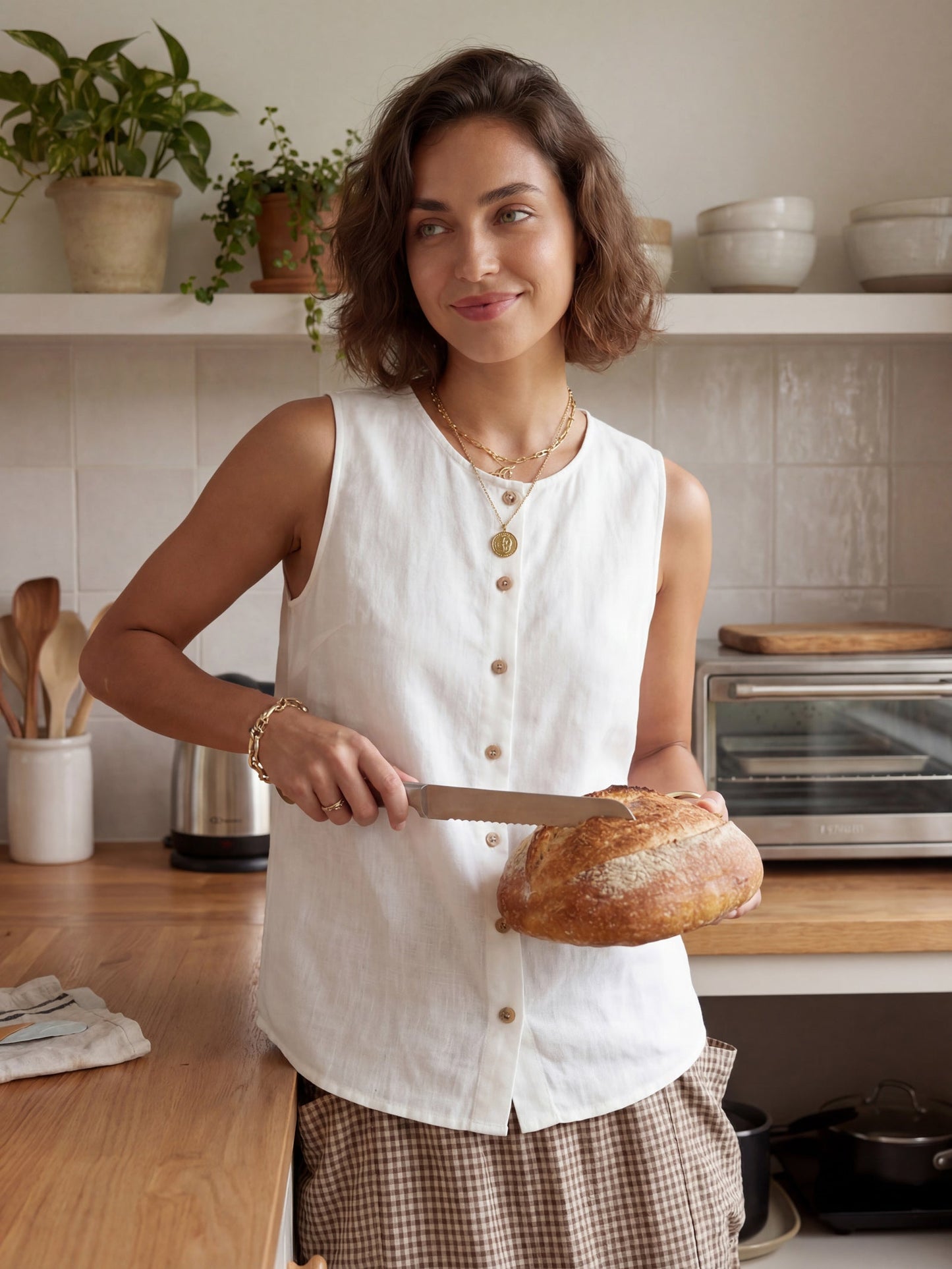 Delia | Women’s Linen Button-Down Sleeveless Blouse
