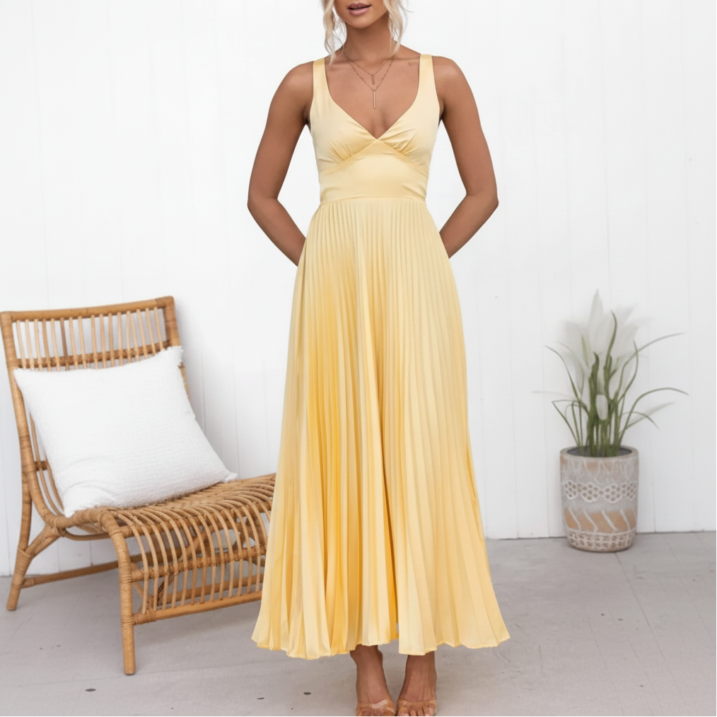 Ophelia | Women’s Pleated V-Neck Maxi Dress