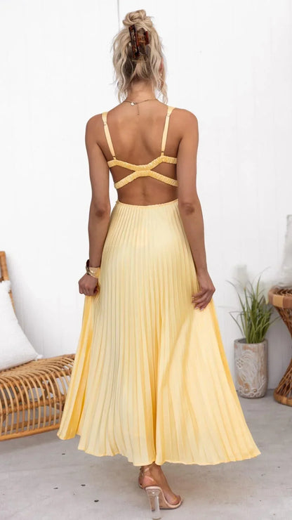 Ophelia | Women’s Pleated V-Neck Maxi Dress
