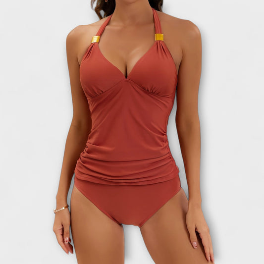 Oaklyn | Women’s Solid Halter One Piece Swimsuit