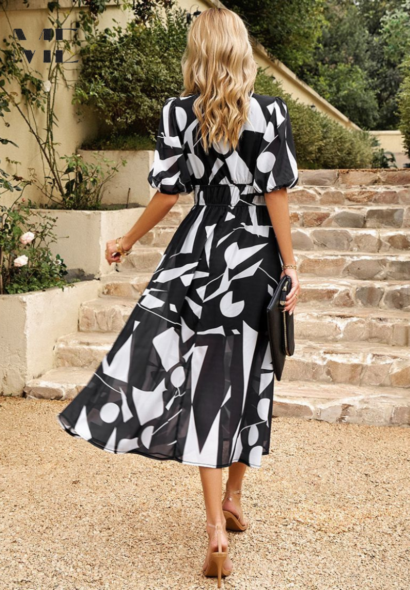Maristella | Women’s Abstract Print Belted Midi Dress