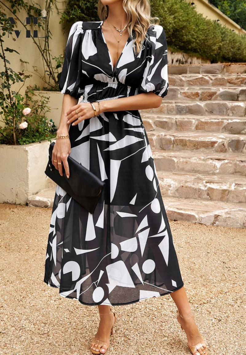 Maristella | Women’s Abstract Print Belted Midi Dress