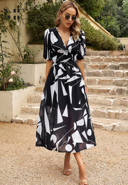 Maristella | Women’s Abstract Print Belted Midi Dress