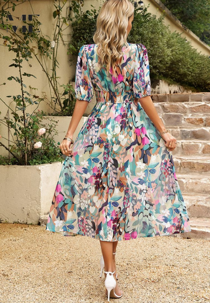 Monroe | Women’s Abstract Print Belted Midi Dress