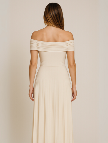 Odette | Women’s Pleated Off-Shoulder Maxi Dress for Wedding Guests