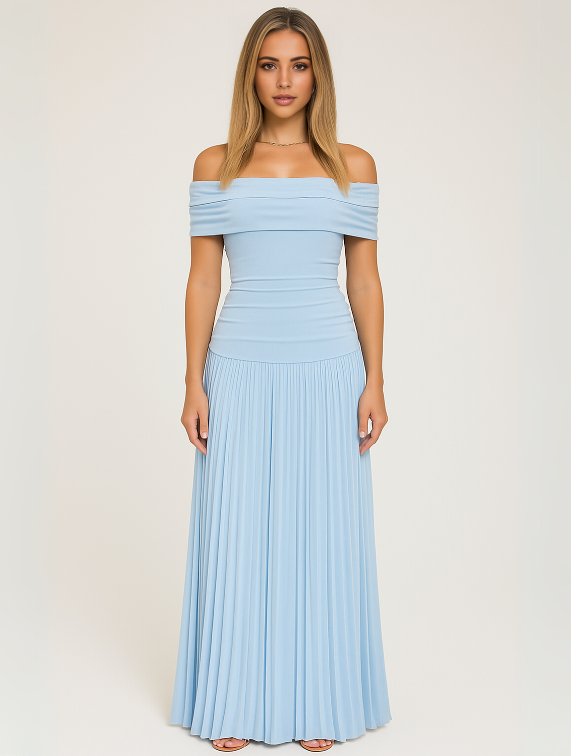 Odette | Women’s Pleated Off-Shoulder Maxi Dress for Wedding Guests