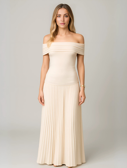 Odette | Women’s Pleated Off-Shoulder Maxi Dress for Wedding Guests