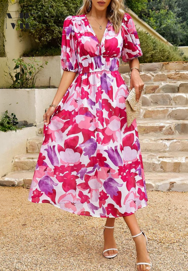 Maristella | Women’s Abstract Print Belted Midi Dress