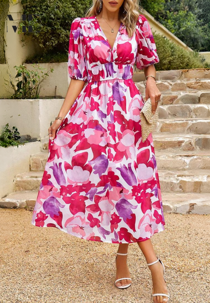 Monroe | Women’s Abstract Print Belted Midi Dress