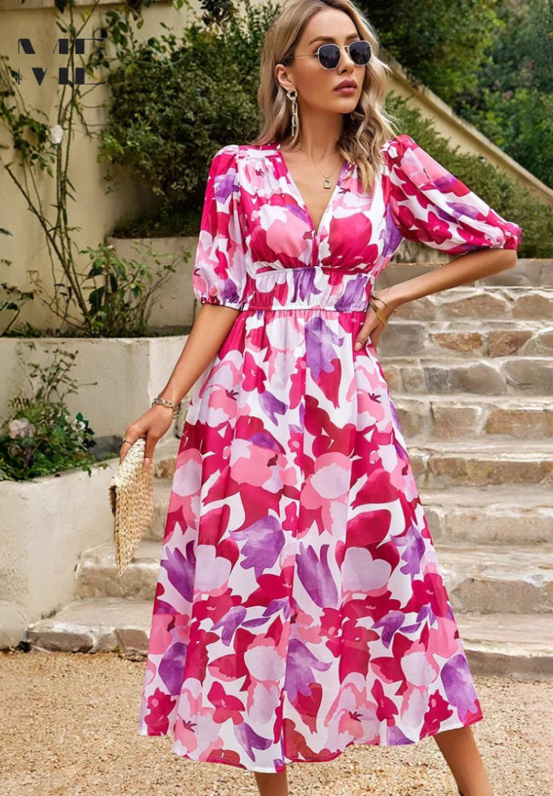 Maristella | Women’s Abstract Print Belted Midi Dress