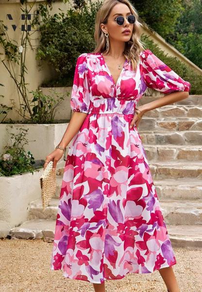 Maristella | Women’s Abstract Print Belted Midi Dress