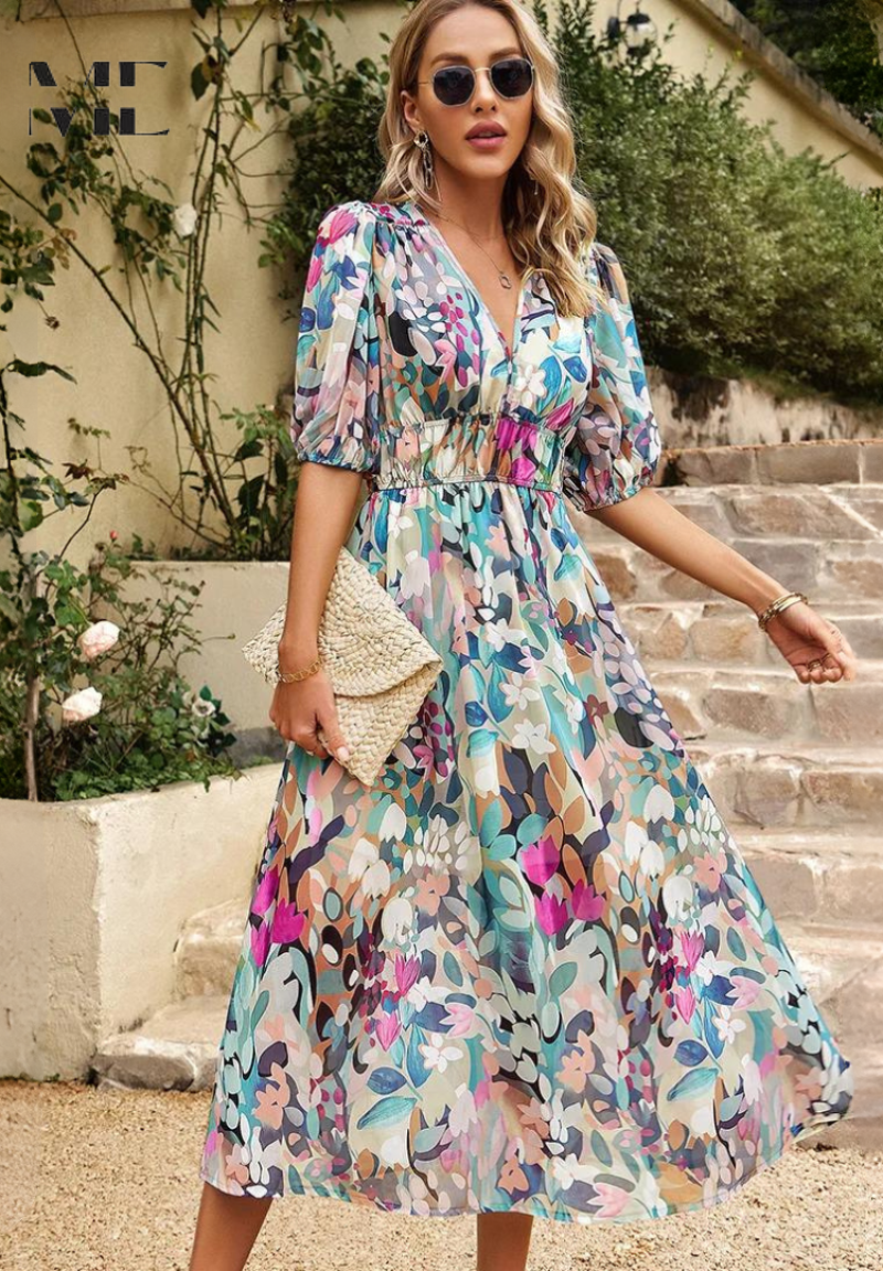 Maristella | Women’s Abstract Print Belted Midi Dress