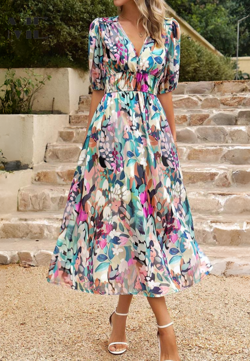 Maristella | Women’s Abstract Print Belted Midi Dress