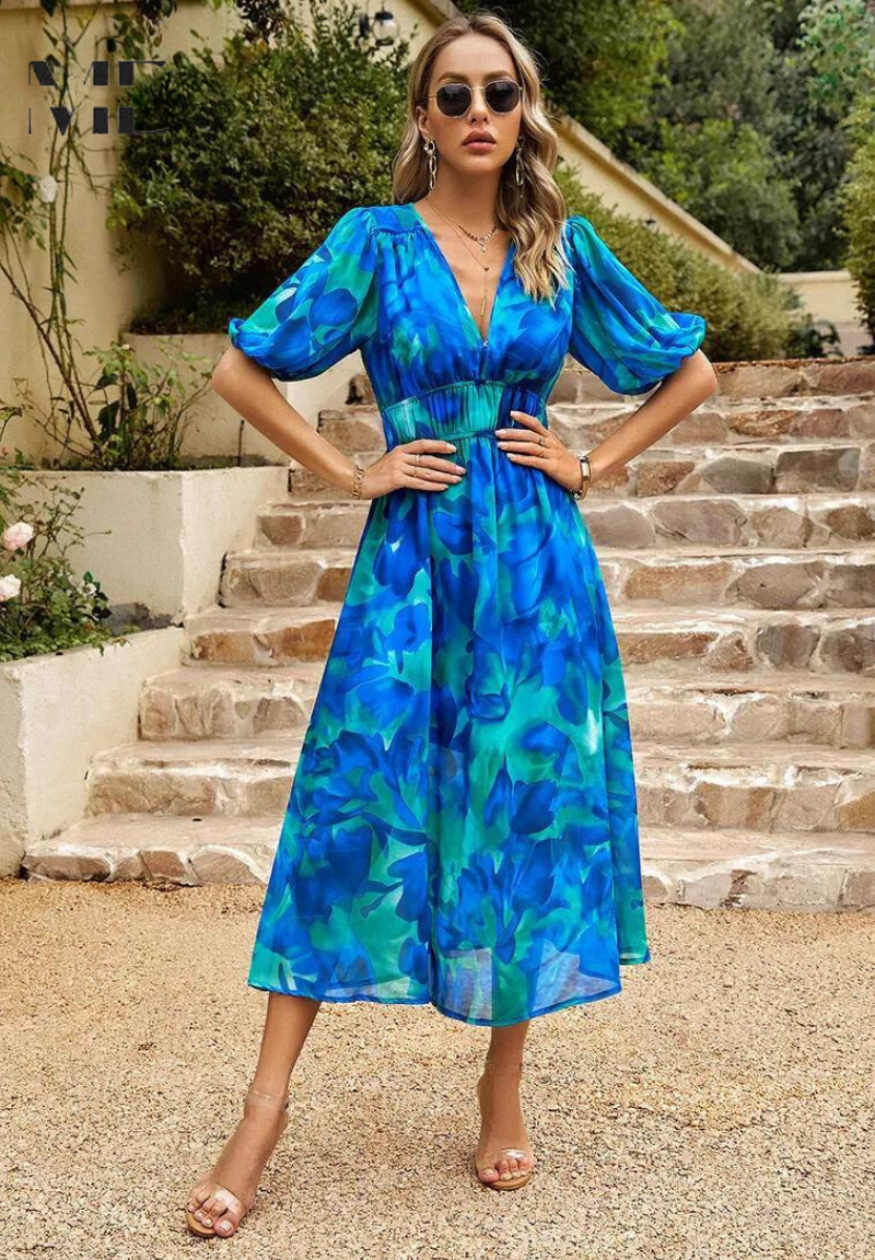 Maristella | Women’s Abstract Print Belted Midi Dress