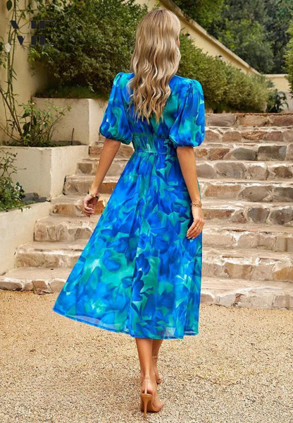 Maristella | Women’s Abstract Print Belted Midi Dress