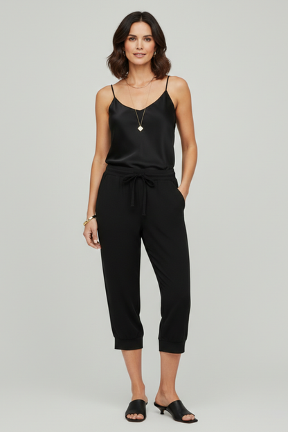 Toni | Women’s Sleeveless Capri Jumpsuit with Drawstring Waist